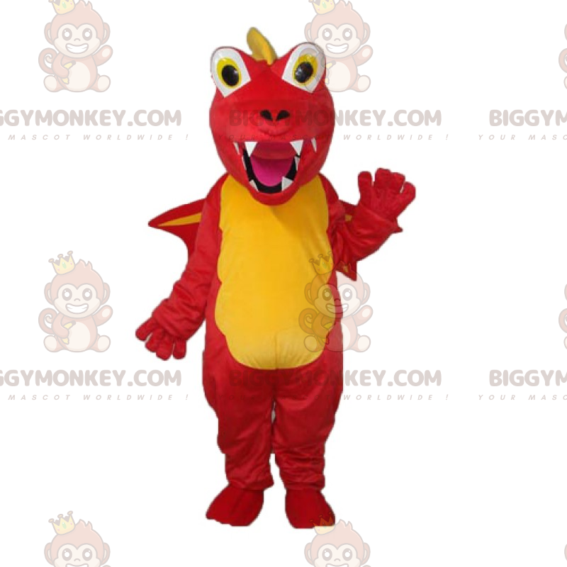 BIGGYMONKEY™ Mascot Costume Yellow & Red Dragon With Big Teeth