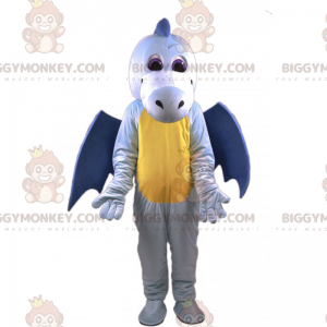 Traje de mascote de dragão azul e amarelo BIGGYMONKEY™ –