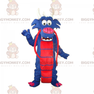 Disfraz de mascota dragón chino azul y rojo BIGGYMONKEY™ -