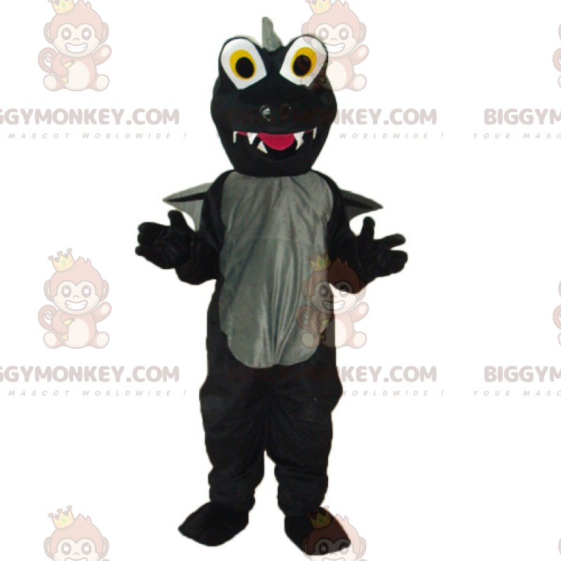 Costume de mascotte BIGGYMONKEY™ de dragon noir et gris avec de