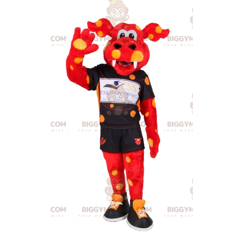 BIGGYMONKEY™ Maskottchen-Kostüm Oranger Drache und gelber Punkt