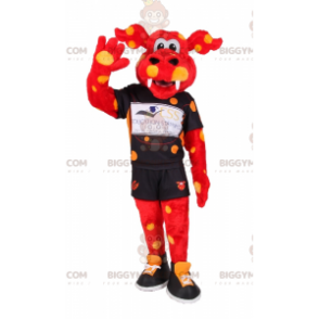 BIGGYMONKEY™ Maskottchen-Kostüm Oranger Drache und gelber Punkt