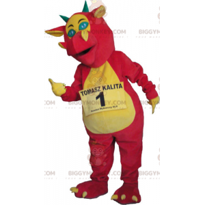 Costume da mascotte drago rosa e giallo BIGGYMONKEY™ -