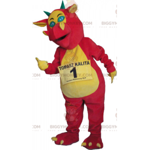 Disfraz de mascota dragón rosa y amarillo BIGGYMONKEY™ -