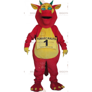 Costume da mascotte drago rosa e giallo BIGGYMONKEY™ -