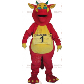 Costume da mascotte drago rosa e giallo BIGGYMONKEY™ -