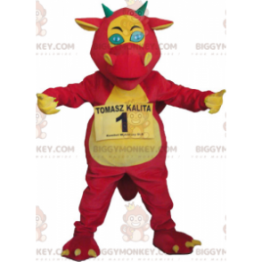Costume da mascotte drago rosa e giallo BIGGYMONKEY™ -