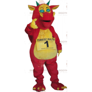 Costume da mascotte drago rosa e giallo BIGGYMONKEY™ -