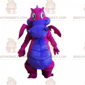 Fantasia de mascote BIGGYMONKEY™ de dragão roxo e barriga azul