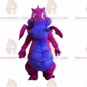 Fantasia de mascote BIGGYMONKEY™ de dragão roxo e barriga azul
