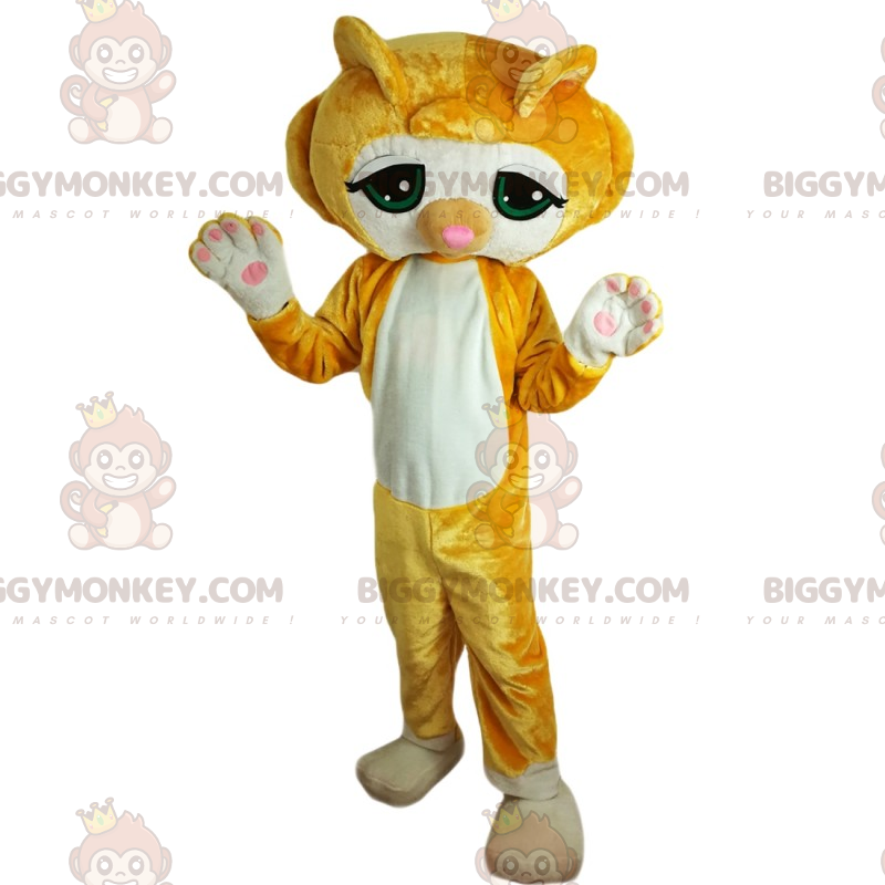 BIGGYMONKEY™ costume mascotte di felino con grandi occhi verdi