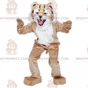 Beige-weißes Katzen-BIGGYMONKEY™-Maskottchen-Kostüm -