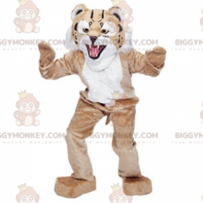 Beige och vit kattdräkt BIGGYMONKEY™ maskot - BiggyMonkey maskot