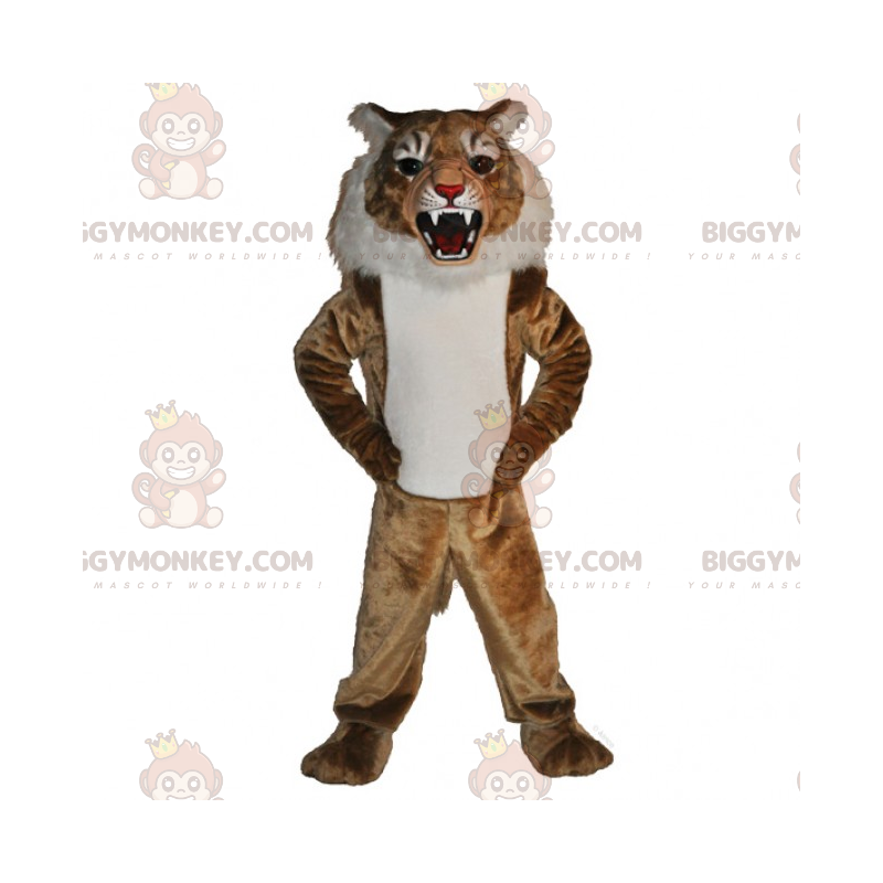 Traje de mascote BIGGYMONKEY™ bege e branco felino –