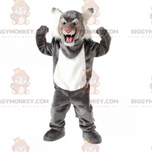 BIGGYMONKEY™ Furry Eared Grå Feline Maskot Kostume -
