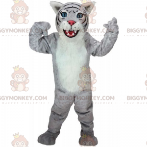 Costume mascotte BIGGYMONKEY™ felino grigio e bianco -
