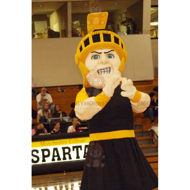 BIGGYMONKEY™ Mascot Costume of Knight i svart outfit med gul