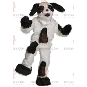 Helt hårig svart och vit hund BIGGYMONKEY™ maskotdräkt -