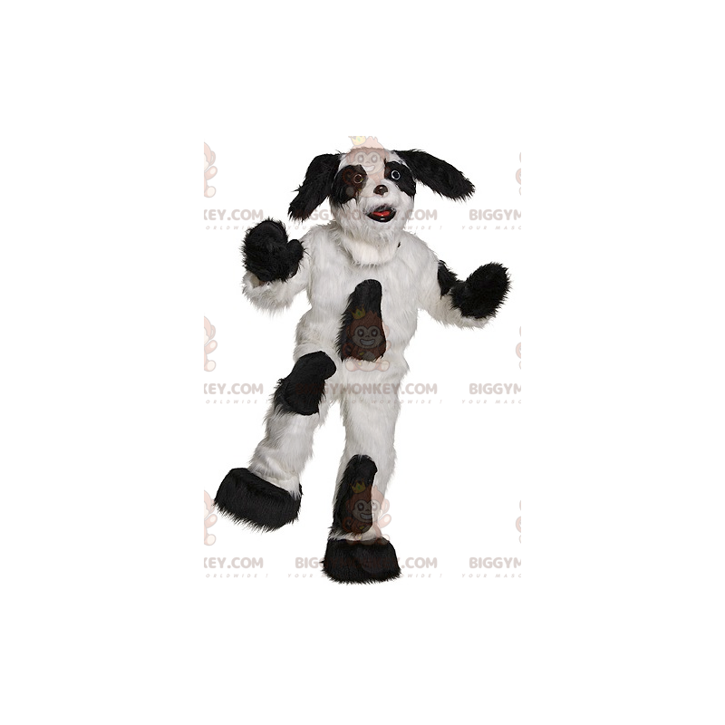 Kaikki karvainen mustavalkoinen koiran BIGGYMONKEY™ maskottiasu