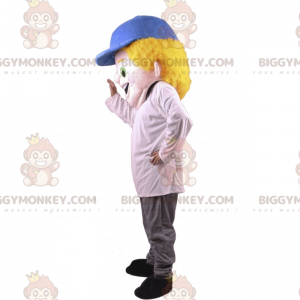 BIGGYMONKEY™-mascottekostuum voor jongens met blauwe pet -