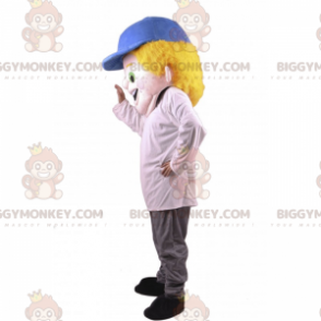 Traje de mascote masculino BIGGYMONKEY™ com boné azul –