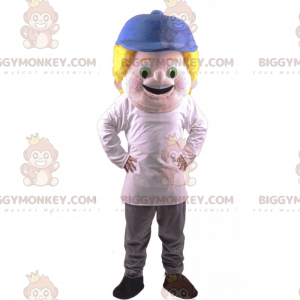 Traje de mascote masculino BIGGYMONKEY™ com boné azul –