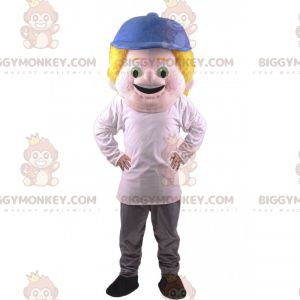 Traje de mascote masculino BIGGYMONKEY™ com boné azul –