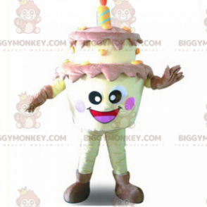 Smiling Face Birthday Cake BIGGYMONKEY™ Mascot Costume –