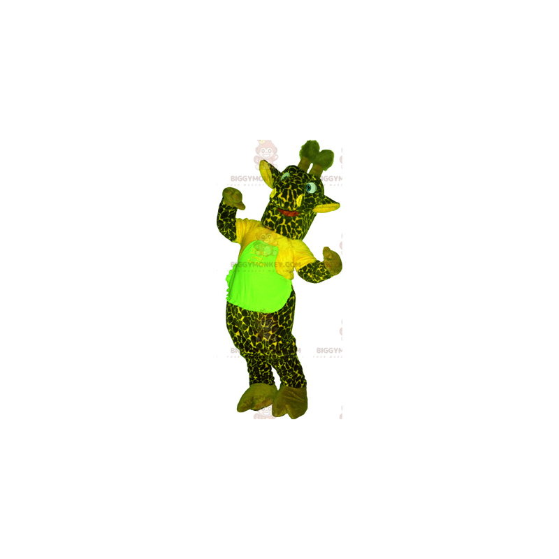 Grünes Giraffen-BIGGYMONKEY™-Maskottchen-Kostüm mit T-Shirt -