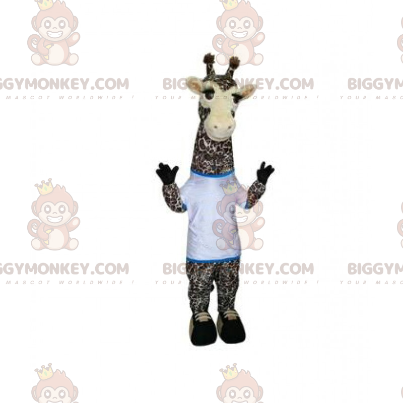 Costume da mascotte giraffa BIGGYMONKEY™ con maglietta bianca -