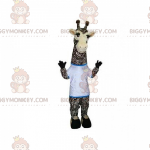 Costume de mascotte BIGGYMONKEY™ de girafe avec teeshirt blanc