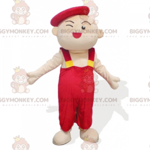 Artist Kid Man BIGGYMONKEY™ maskotdräkt i röd overall -