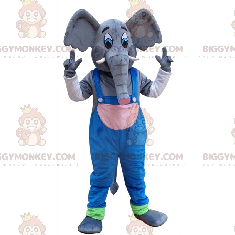 Großer Elefant BIGGYMONKEY™ Maskottchenkostüm mit Overall -