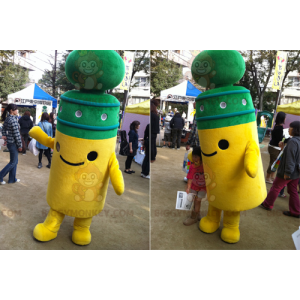 Söpö hymyilevä keltainen ja vihreä BIGGYMONKEY™ maskottiasu -
