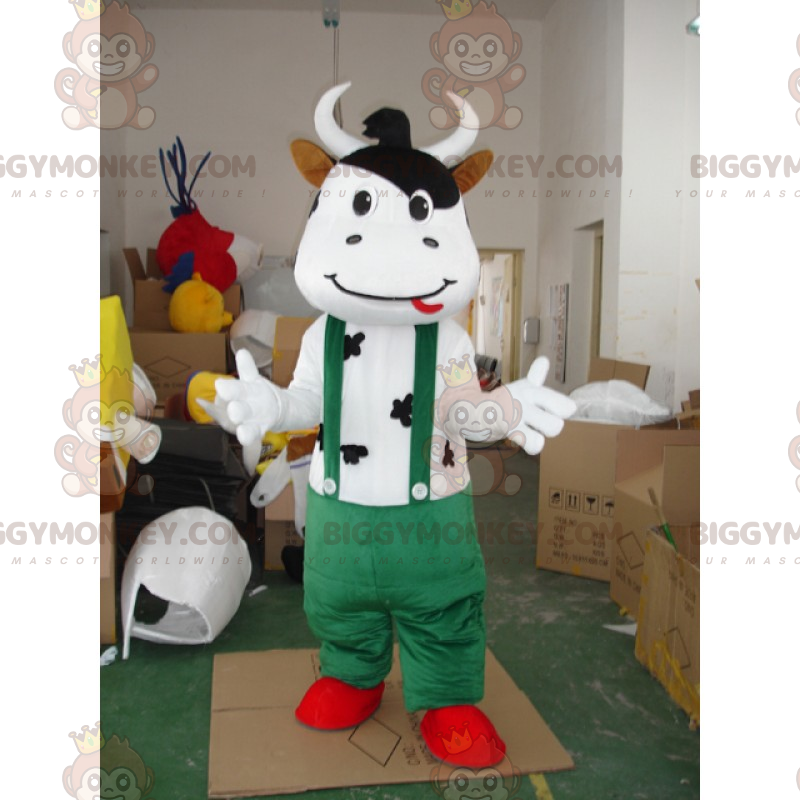 BIGGYMONKEY™ Grote koe in overall mascottekostuum -