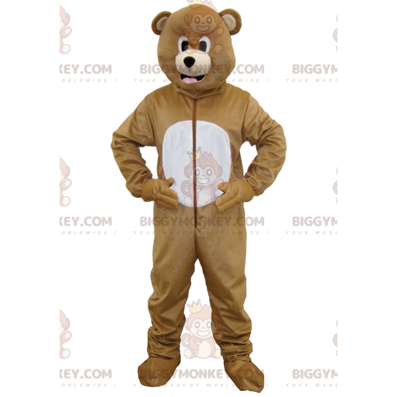 Traje de mascote BIGGYMONKEY™ de urso marrom e branco –