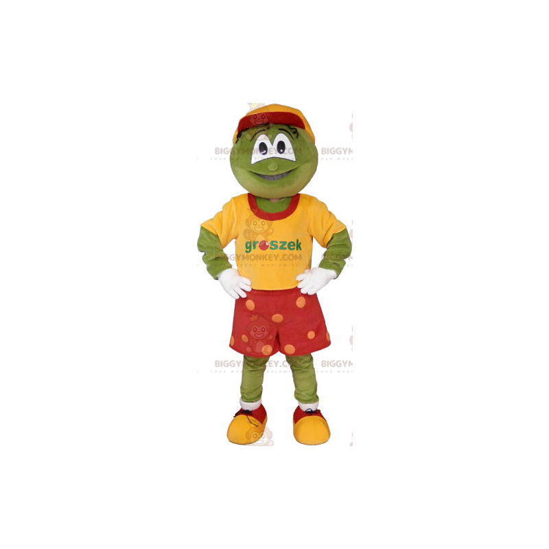 Frog BIGGYMONKEY™ maskotkostume med røde shorts -