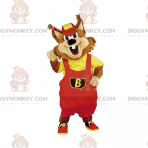 BIGGYMONKEY™ Hamster Mascot Costume In Red Overalls With A Cap