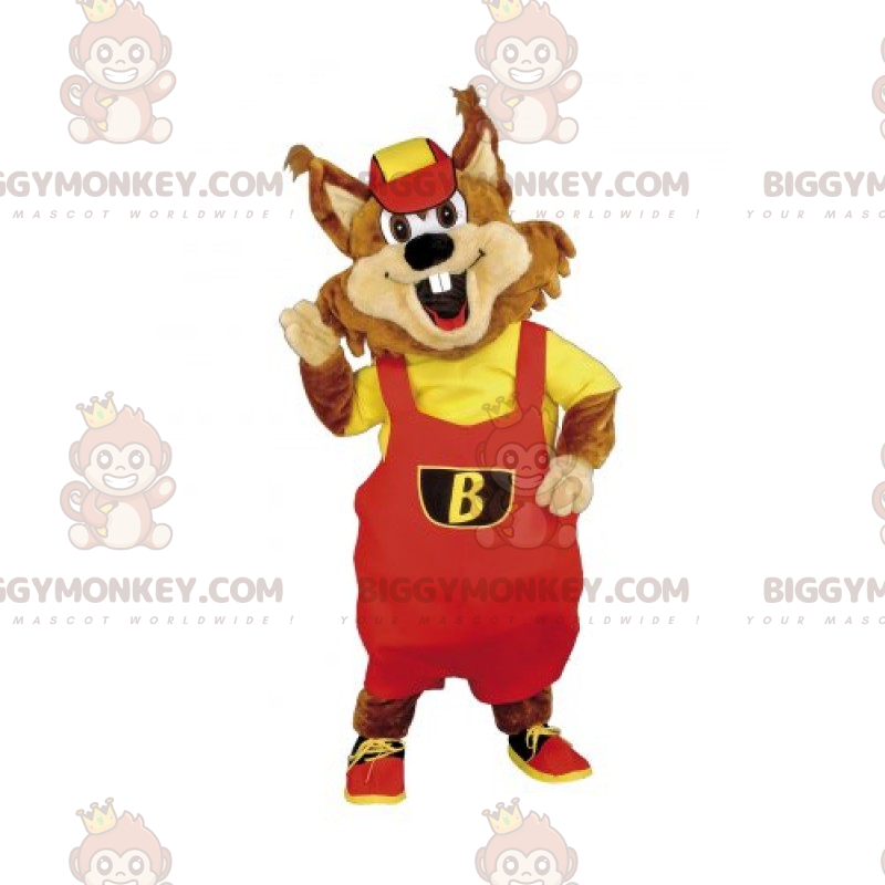 BIGGYMONKEY™ Hamster-Maskottchen-Kostüm im roten Overall mit