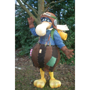 Big Blue Bird BIGGYMONKEY™ Mascot Costume Dressed as Aviator –