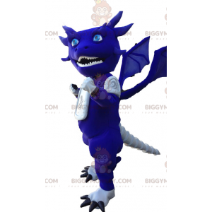 Costume de mascotte BIGGYMONKEY™ de dragon bleu et blanc rigolo