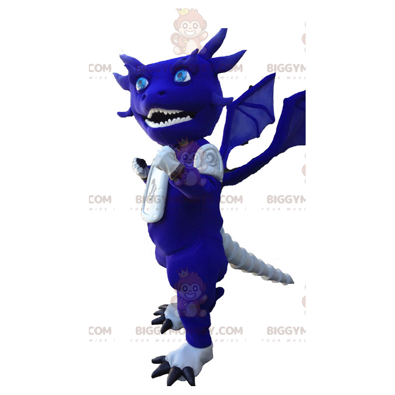 Costume da mascotte BIGGYMONKEY™ drago blu e bianco divertente