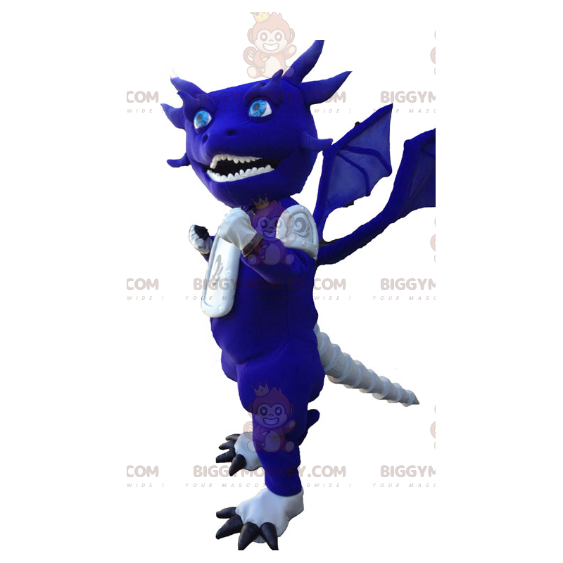 Disfraz de mascota BIGGYMONKEY™ de dragón azul y blanco
