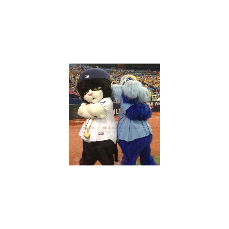 2 BIGGYMONKEY™s mascot a black and white cat and a furry blue