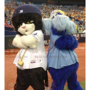 2 BIGGYMONKEY™s mascot a black and white cat and a furry blue