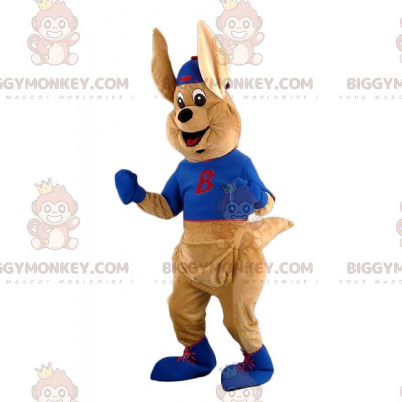 Kangaroo BIGGYMONKEY™ maskottiasu T-paidalla ja lippalakilla -