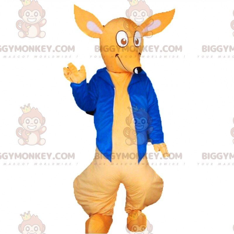 Costume da mascotte canguro BIGGYMONKEY™ con giacca blu -