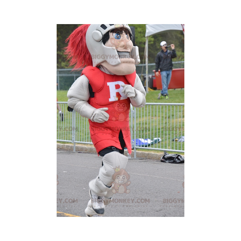 BIGGYMONKEY™ Mascot Costume of Knight Wearing Red and Gray