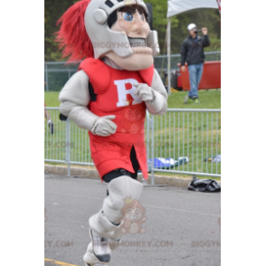 BIGGYMONKEY™ Mascot Costume of Knight Wearing Red and Gray