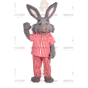 BIGGYMONKEY™ Mascot Costume Bunny With Big Ears And Striped